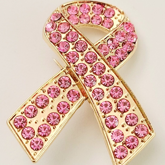 Pink Ribbon Rhinestones Brooch Pin - Picture 3 of 5